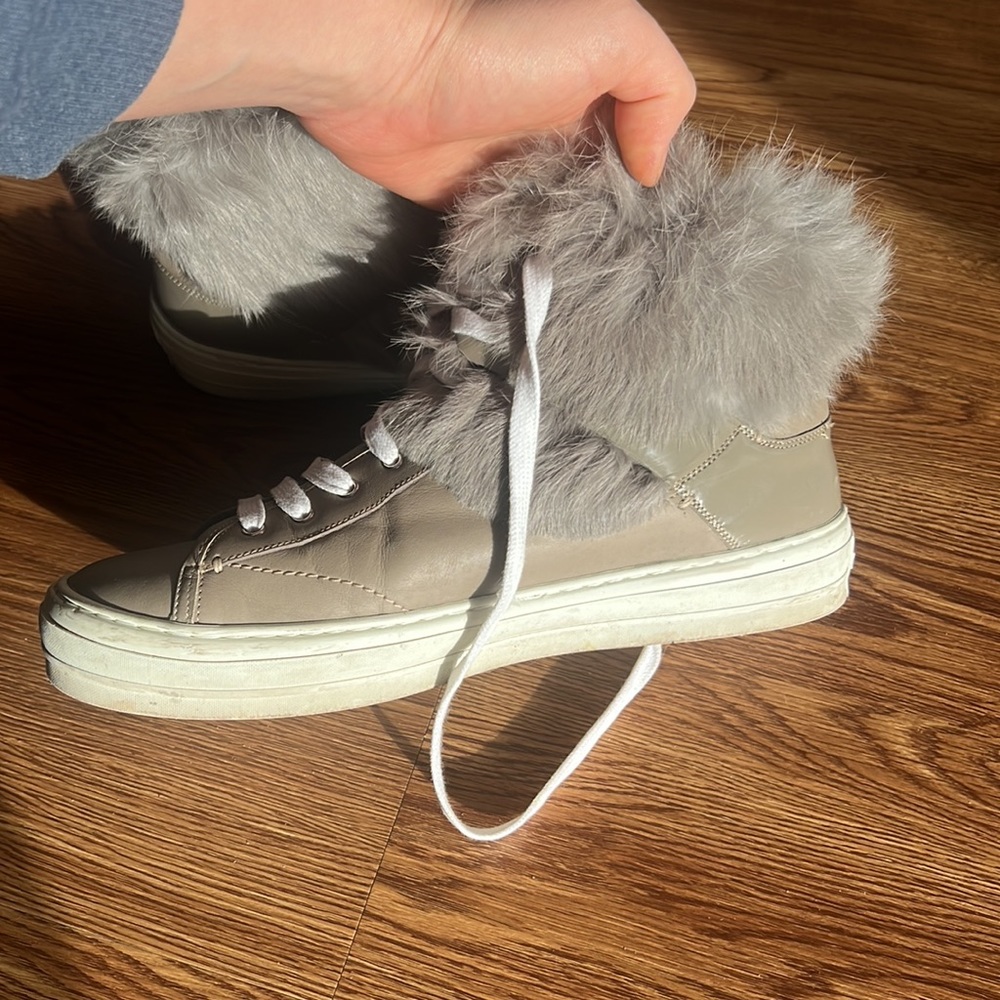 Salvatore Ferragamo Fur-Trimmed Leather Sneakers - Picture 9 of 13
